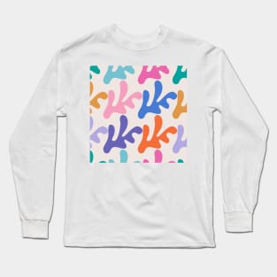 80's Summer Holiday Abstraction / Colorful Leaves on Cream Long Sleeve T-Shirt